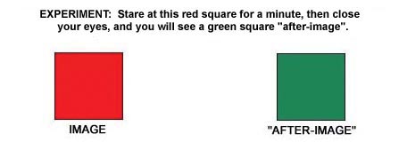 TEST TO SHOW HOW EYE CARRIES AND "AFTER-IMAGE" OF ITS COMPLEMENTARY COLOR