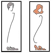 DRAWING OF MAN AND WOMAN SHOWING HOW SHOE COLORS COMPLETE THEIR FRAME