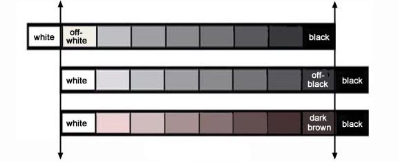 EXAMPLE OF HOW OFF-WHITE AND BLACK = STARK WHITE AND BROWN CONTRAST