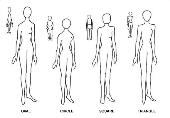 CARACTURE OF BODY SHAPES TRANSLATED INTO REAL DRAWINGS OF THE REAL FOUR BODY TYPES
