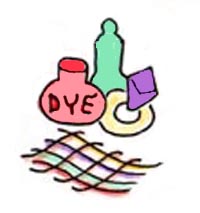 DRAWING OF DYE,  RING, BOTTLE AND FABRIC