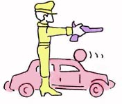 POLICEMAN IN YELLOW SUIT AND PINK CAR