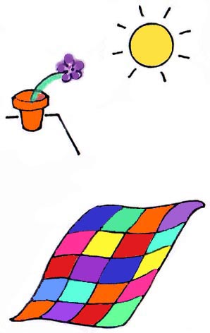 DRAWING OF SUN, FLOWER AND QUILT