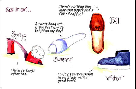 STUDENT EXAM DRAWING OF SEASONS USING SLIPPERS TO SHOW COLOR AND LINES